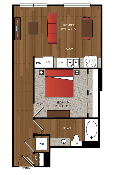 Floor plan for 1 bed, 1 bath, 694 sqft